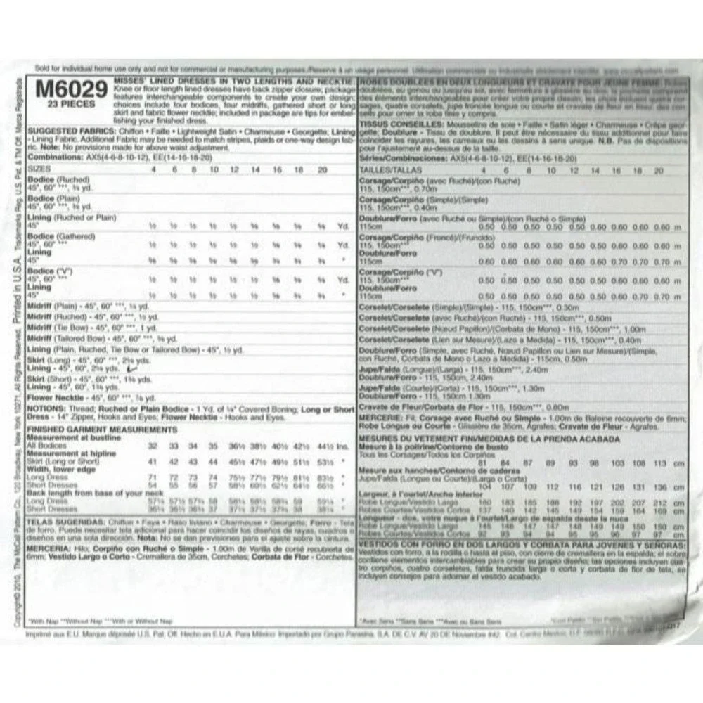 McCalls Sewing Pattern 6029 Dress Semi Formal Misses Size‎ 4-12